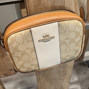 Coach Signature Tan and Cream Crossbody Bag